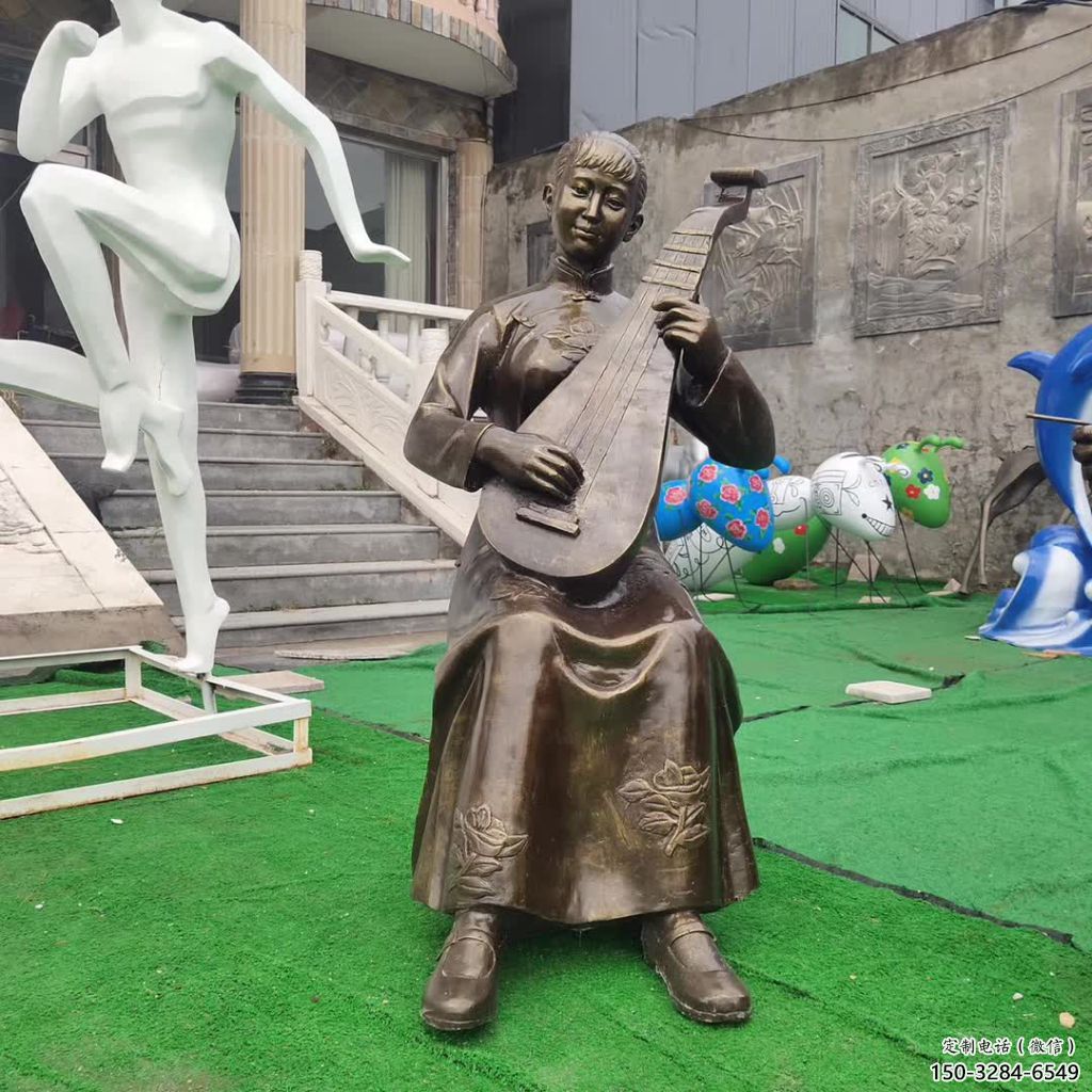 噴漆琵琶雕塑 中式村口樂器雕塑 草地音樂雕塑