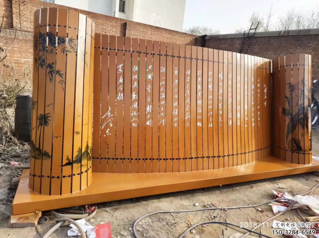 噴漆竹簡雕塑 中式村口標(biāo)識雕塑 草地書本雕塑