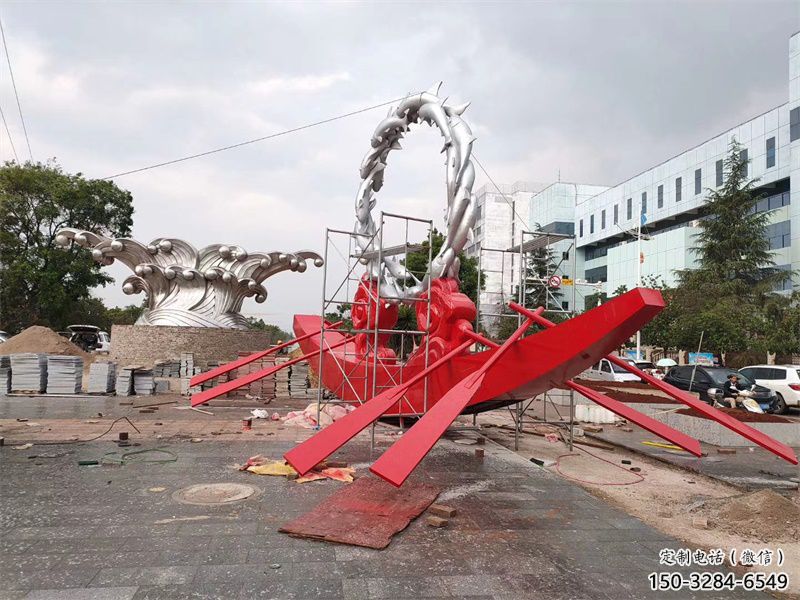房地產龍舟雕塑 剪影劃槳雕塑 鍛造競賽雕塑