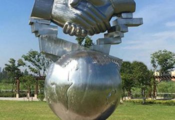 鏡面握手雕塑 烤漆大型誠(chéng)信雕塑 彩繪雕塑