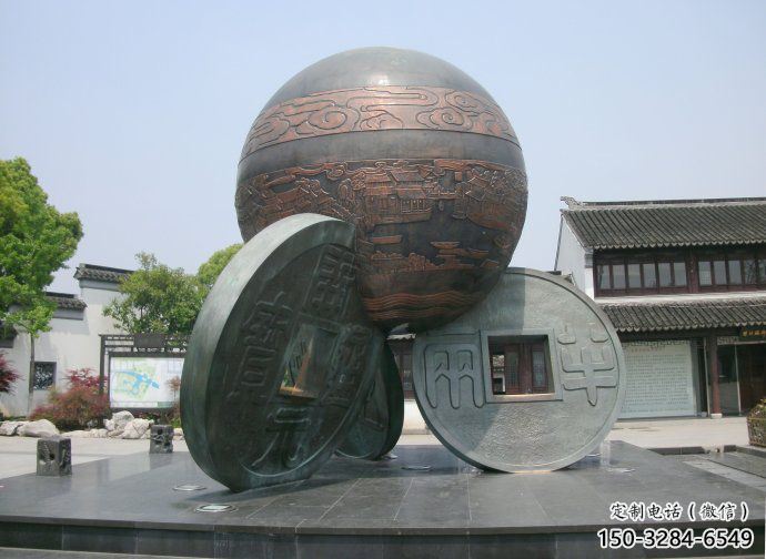 大門(mén)口古幣雕塑 發(fā)光公園雕塑 仿真銅幣雕塑