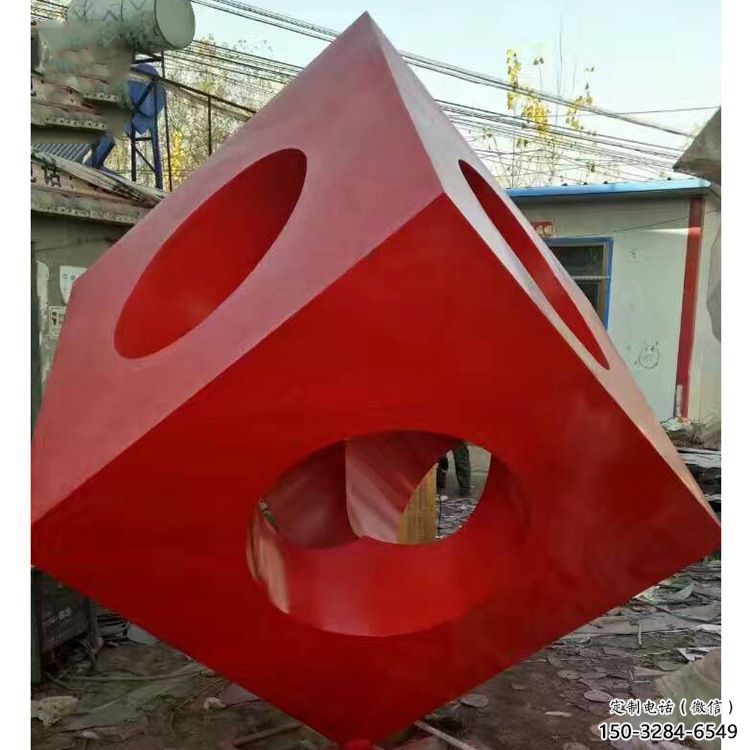 彩繪立方體雕塑 電鍍現代幾何體雕塑 公園雕塑