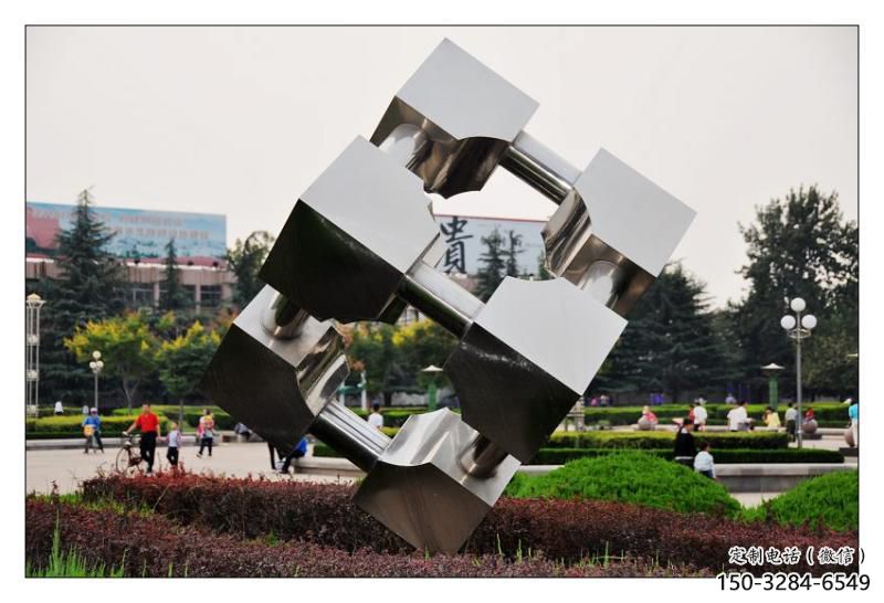 街頭立方體雕塑 大型別墅區(qū)雕塑 鋼管幾何體雕塑