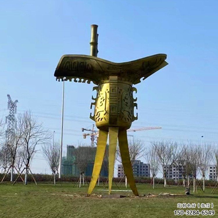 彩繪酒尊雕塑 電鍍現(xiàn)代酒尊杯雕塑 公園酒器雕塑