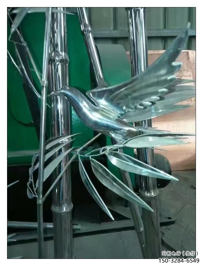 烤漆竹葉雕塑 鋼管竹類雕塑 室內(nèi)植物雕塑