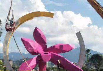 彩繪蘭花雕塑 電鍍現代玉蘭花雕塑 公園雕塑