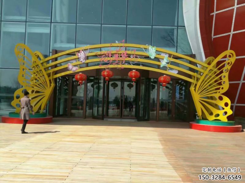 蝴蝶拱門雕塑，鏤空烤漆效果，不銹鋼小區(qū)標(biāo)識(shí)雕塑