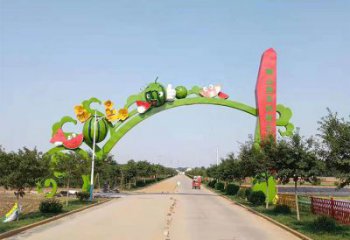 水果拱門雕塑，仿真植物標(biāo)識建筑，玻璃鋼大門雕塑