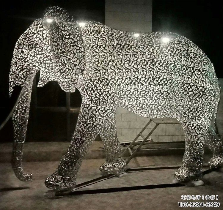 現代藝術大象雕塑展品，室外軟裝，鏤空大象雕塑訂做