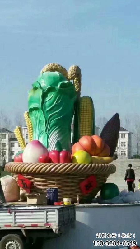 景觀果籃雕塑通用，街景小品，玻璃鋼果籃雕塑裝飾制造