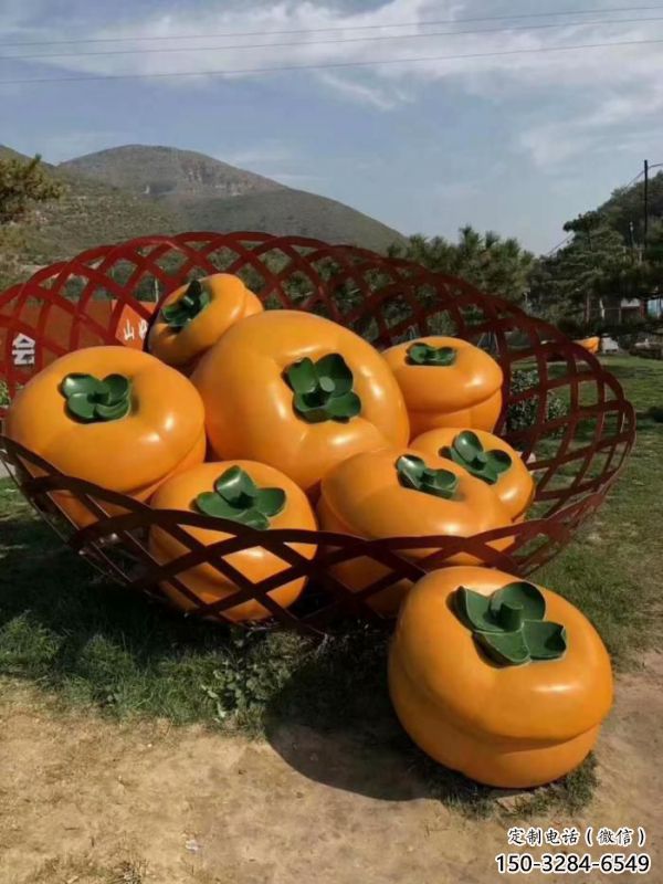 景觀果籃雕塑觀賞型，廣場系列，柿子果籃雕塑優選