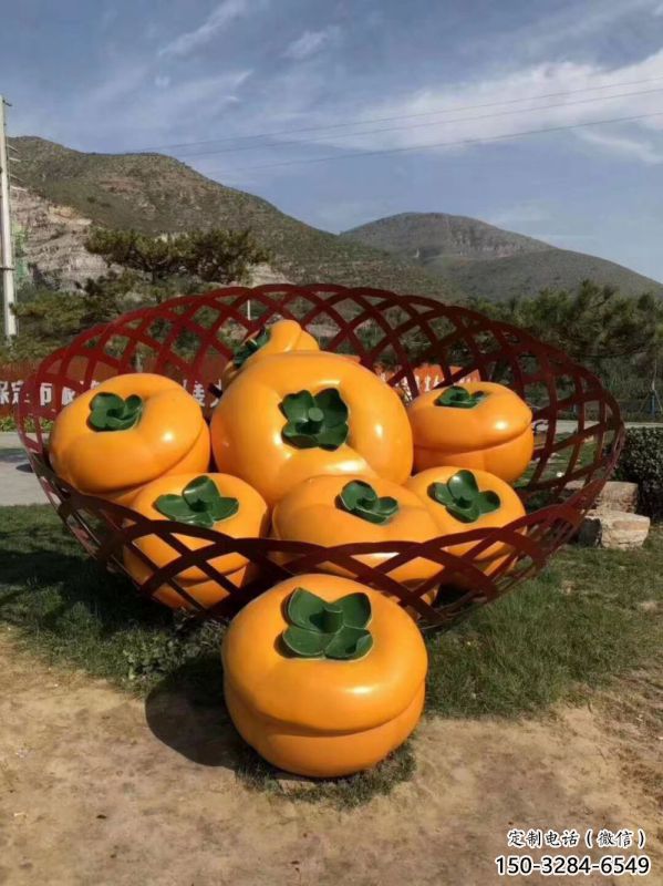 景觀果籃雕塑制作選用，景區案例，柿子果籃雕塑制造商