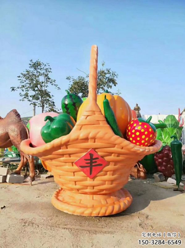 公園果籃雕塑訂做，街景小品，鴨梨果籃雕塑定制