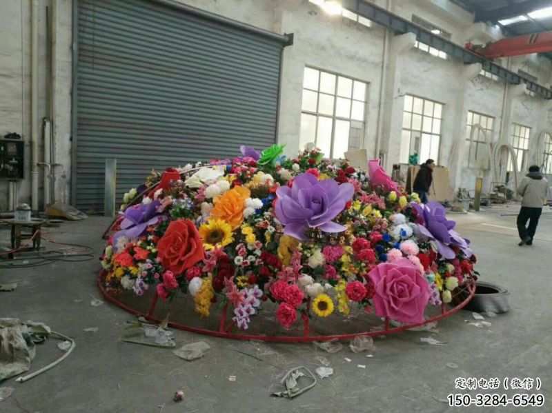 花卉花籃雕塑制造商，小區擺件，白鋼花卉花籃雕塑提供