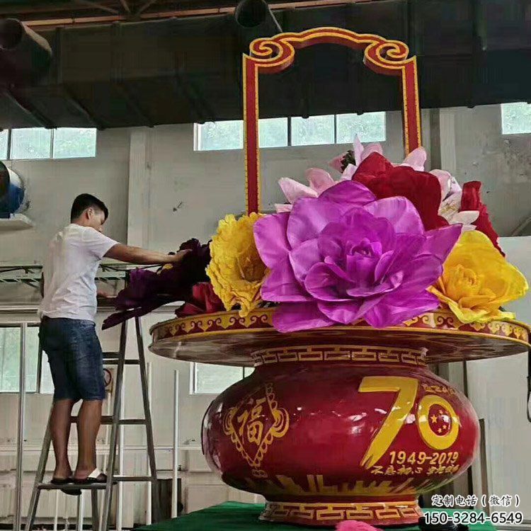 門口花籃雕塑點擊，地標擺件，民俗慶典花籃雕塑承接