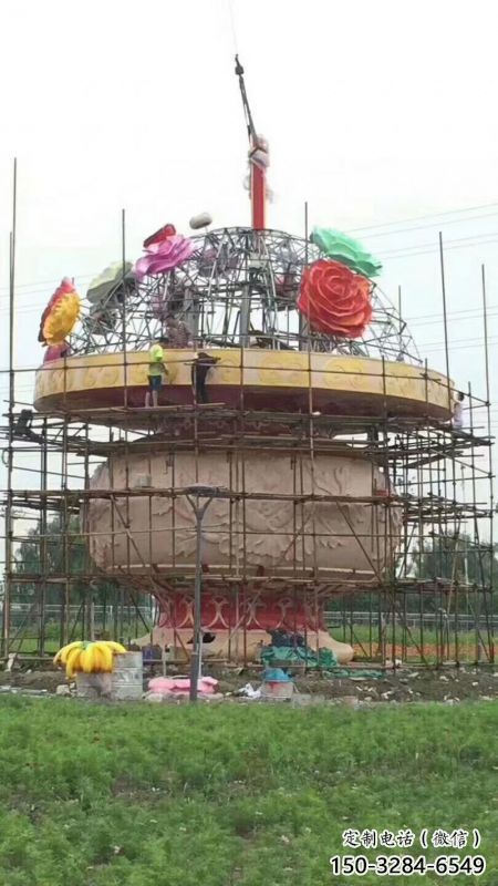 廣場花籃雕塑批發(fā)，廣場系列，鐵藝花籃雕塑工藝定價