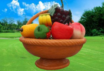 彩繪果籃雕塑通用，花園小品，廣場玻璃鋼果籃雕塑優價