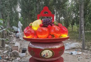 果籃雕塑供應(yīng)，花園小品，酒店不銹鋼果籃雕塑展品