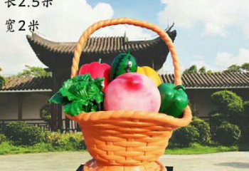 景區果籃雕塑通用，陸地擺件，仿真果籃雕塑點擊