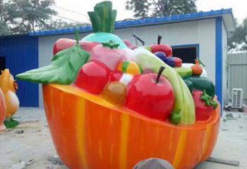 標志果籃雕塑精選，多彩藝術，蔬菜果籃雕塑優(yōu)價