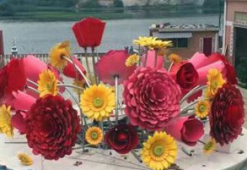 花籃方案供應(yīng)，圓雕體系，景觀花朵花籃雕塑制作展品
