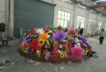 花卉花籃雕塑制造商，小區擺件，白鋼花卉花籃雕塑提供