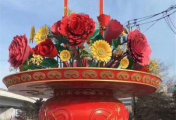 企業標志花籃雕塑預定，小區擺件，慶典花籃雕塑主題精品