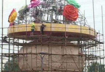 廣場花籃雕塑批發，廣場系列，鐵藝花籃雕塑工藝定價