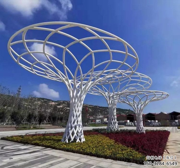 魚簍廊架雕塑，鏤空結構，不銹鋼管廊架雕塑