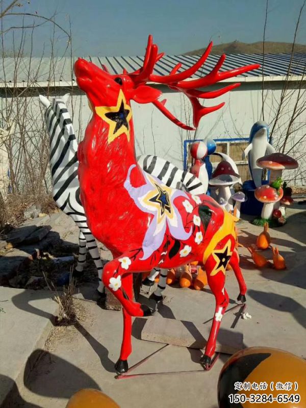 梅花鹿雕塑觀賞型，公園小品，玻璃鋼梅花鹿雕塑生產商