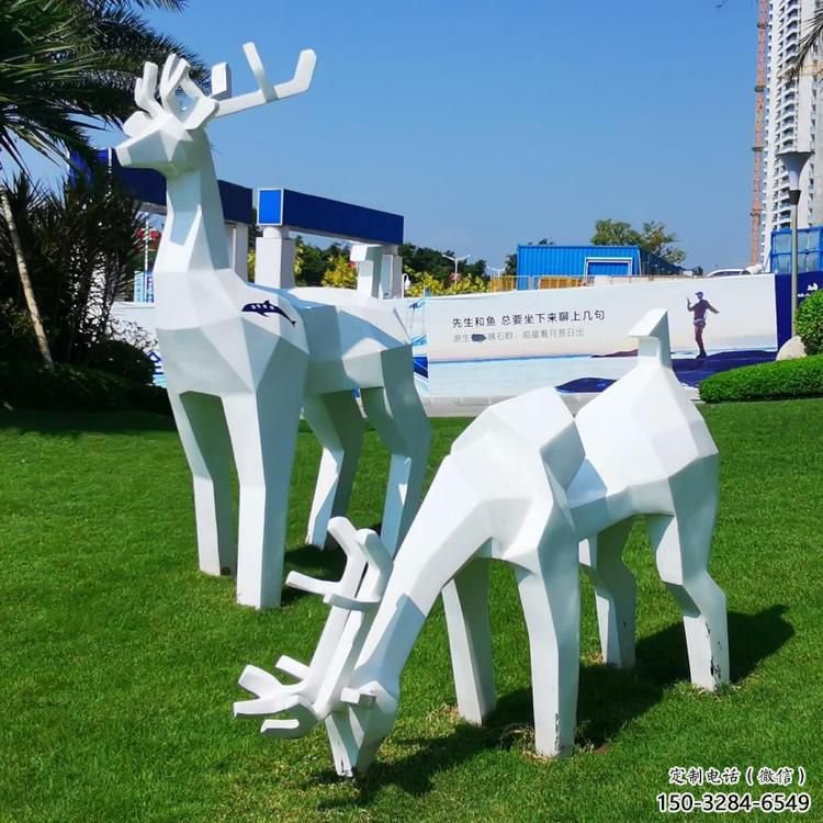 廣場小鹿雕塑制造商，小區擺件，白鋼抽象小鹿雕塑