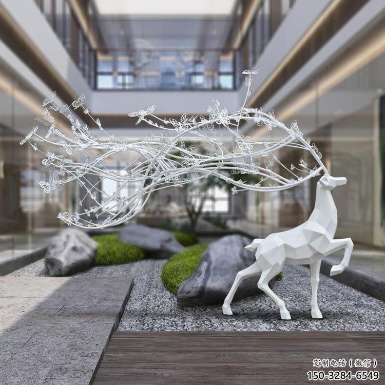 梅花鹿雕塑選用，美陳雕塑，幾何梅花鹿雕塑展示