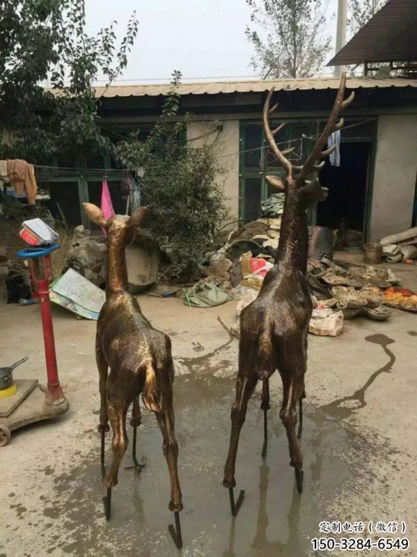 庭院馴鹿雕塑，鍍金歐式雕塑，網(wǎng)格形式