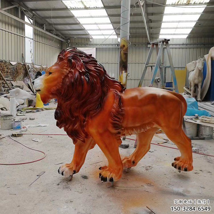 彩繪獅子雕塑，玻璃鋼走獅動物雕塑