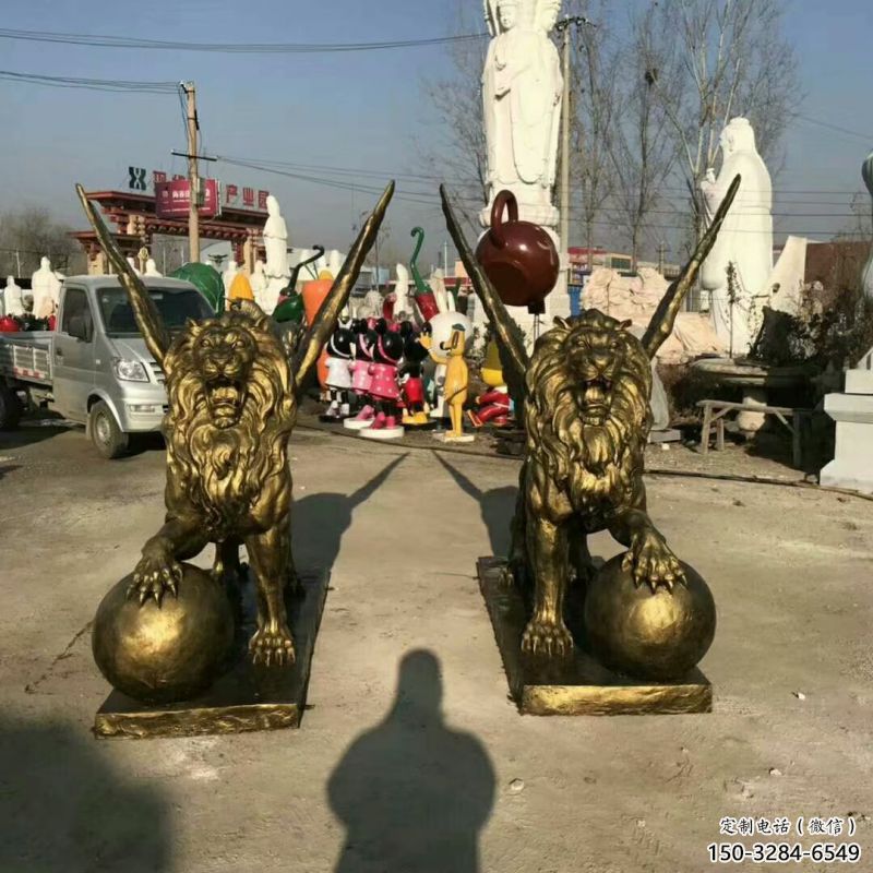 景觀獅子雕塑制造商，動物雕塑，飛獅雕塑供給