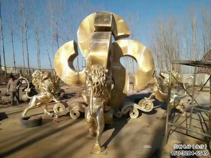 景觀獅子雕塑訂做，街景小品，戶外走獅雕塑制作