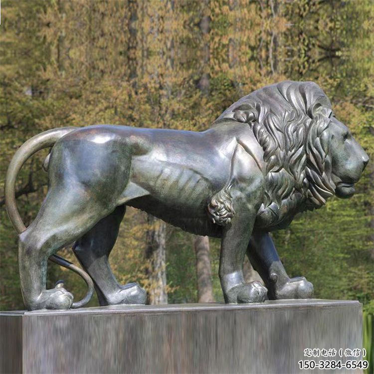 園林獅子雕塑生產(chǎn)，動(dòng)物雕塑，仿真走獅雕塑定制
