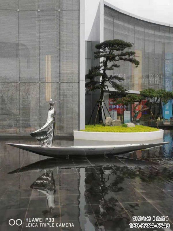 乘船人雕塑精選，彩鋼制作，不銹鋼乘船人雕塑工廠