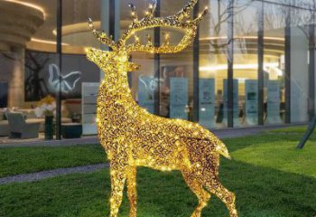 燈光梅花鹿雕塑定價(jià)，街頭雕塑，編織鏤空梅花鹿雕塑定價(jià)