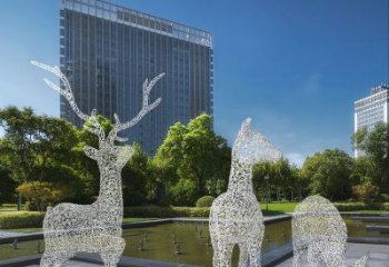 梅花鹿雕塑常用，景觀(guān)概念，鏤空梅花鹿雕塑展品