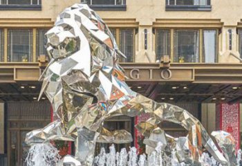 幾何鏡面獅子雕塑，切面工藝，不銹鋼獅子雕塑承接