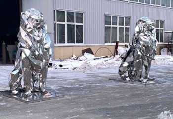 景區(qū)獅子雕塑優(yōu)選，圓雕體系，幾何不銹鋼獅子雕塑選定