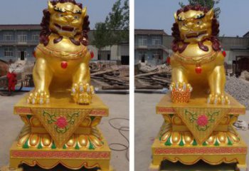 現代藝術獅子雕塑展品，室外軟裝，鎏金獅子雕塑訂做