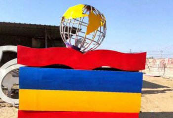 地球儀雕塑定制，中式工藝，烤漆書籍地球儀雕塑優價