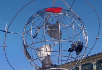 地球儀雕塑通用，街道標(biāo)識，鋼鑄鏡面地球儀雕塑承接