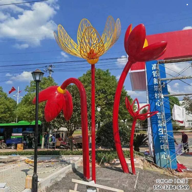 郁金香雕塑訂做，室外軟裝，不銹鋼郁金香雕塑廠