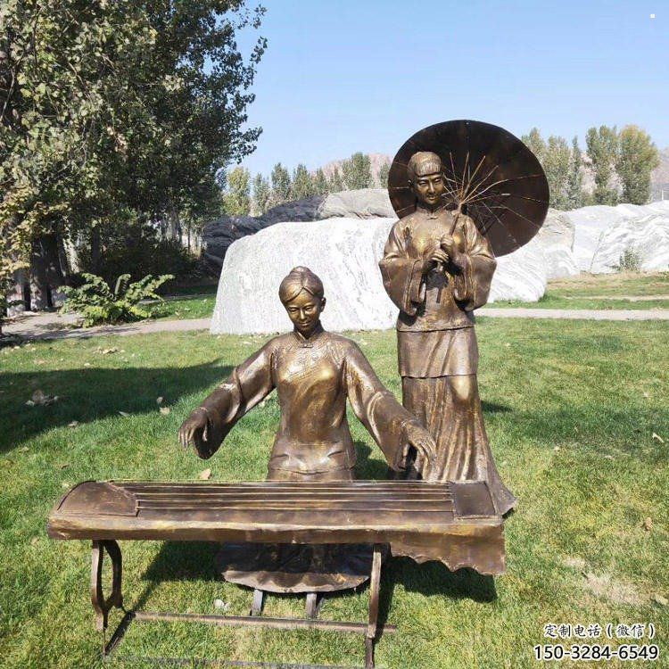 彈古箏雕塑定價，景觀雕塑，民俗人物雕塑擺件