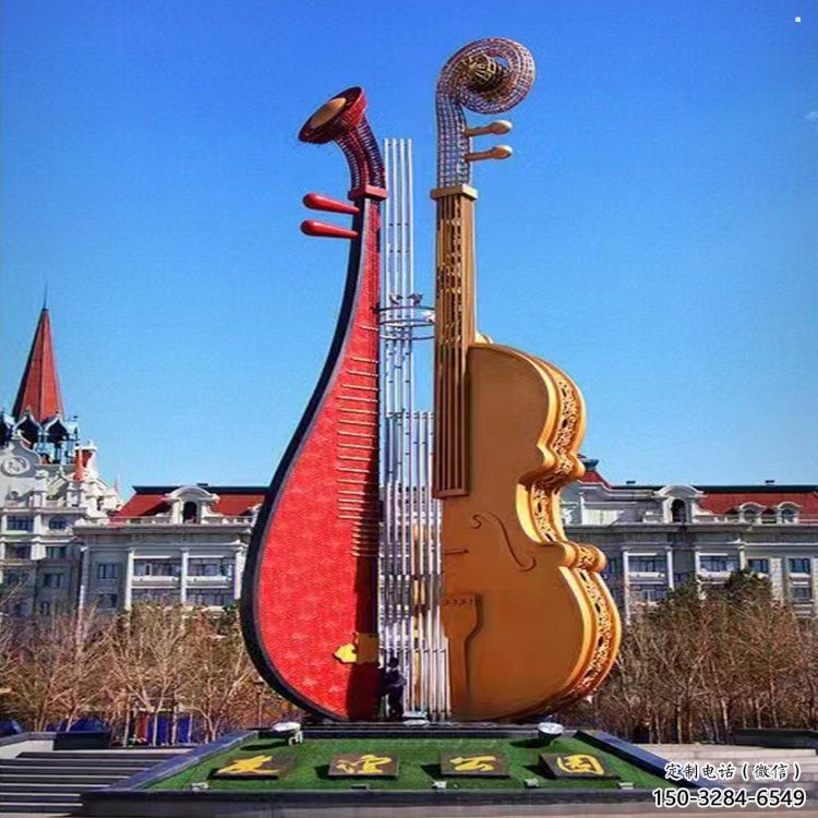 提琴雕塑選定，拉絲工藝，景觀烤漆提琴雕塑預定