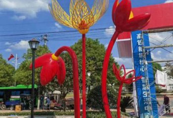 郁金香雕塑訂做，室外軟裝，不銹鋼郁金香雕塑廠