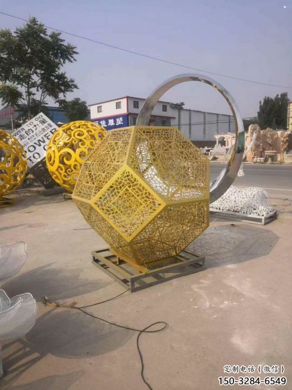 棱面球雕塑訂做，街道標識，金屬鏤空棱面球雕塑定做
